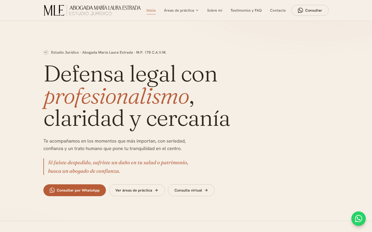 Captura del sitio Estudio Jurídico MLE